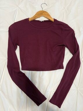 Garage Long-Sleeve Cropped Top in Burgundy Wine